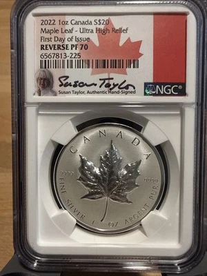 2022 Canada $20 Maple Leaf Reverse PF70 FDOI Ultra High Relief Susan Taylor - Image 1 of 2