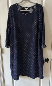 Talbots Woman Size 3X Navy Polka Dot Dress 3/4 Sleeve Career - Picture 1 of 8