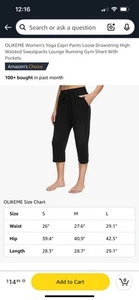 OLIKEME Women's Yoga Capri Pants Loose Drawstring High Waisted Medium, Black  - Picture 1 of 7