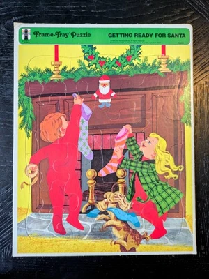 Rainbow Works 1973 preparándose para Santa Navidad marco-bandeja rompecabezas #75900-1 Foto 1 de 4