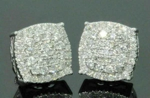 2Ct Round Cut Real Moissanite Cluster Stud Earrings 14K White Gold Plated Silver - Picture 1 of 5