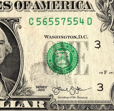 5 в своем роде причудливый серийный номер один доллар банкнота C56557554D - Изображение 1 из 4