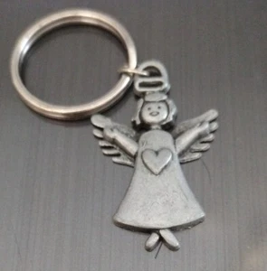 Angel With Wings And Heart Pewter Colored Metal Keychain - Picture 1 of 6