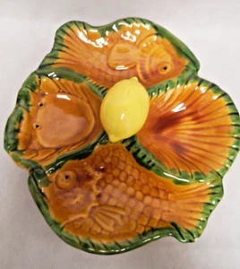 VALLAURIS Superbe et imposant plat de service à poisson en trompe l'œil citron - Picture 1 of 8