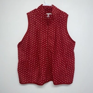 Women Plus Sz 2X 26/28 Woman Within Fleece Red White Vest Zip Up Pockets NWOT - Picture 1 of 6
