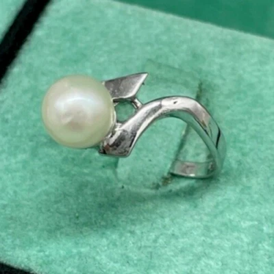 ANELLO DONNA PERLA DI FIUME ARGENTO 925 BIANCA TONDA NATURALE E LISCIA MISURA 14 - Immagine 1 di 4