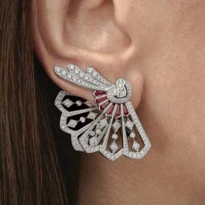 Unique Round White 2.48CT Simulated Sapphire Rubies Beautifully Handmade Earring - Picture 1 of 9
