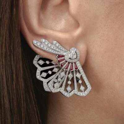 Unique Round White 2.48CT Simulated Sapphire Rubies Beautifully Handmade Earring - Image 1 of 4