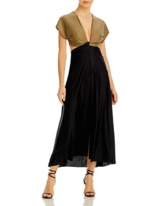 Vix Paula Hermanny Loop Midi Cover Up Black Olive Green Beach Pool Dress XS - Picture 1 of 12