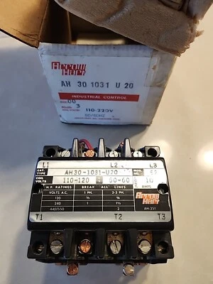 ARROW HART AH30-1031-U20, SIZE 0 10A, 110/220V MAGNET CONTACTOR 3 Pole, NOS. - Image 1 of 3
