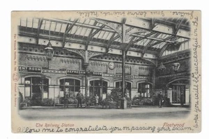 Railway Train Station Interior, Fleetwood, Early Postcard, 1903, two postmarks - Picture 1 of 2