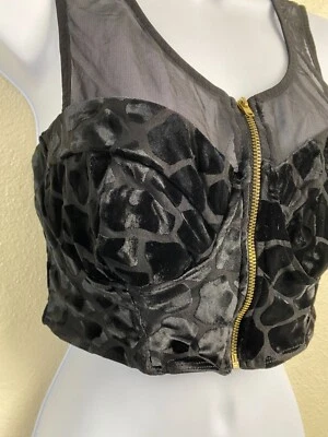 Topshop Petite Black Burnout Velvet Mesh Crop Top Women size 8 Zip Grunge Goth - Image 1 of 4