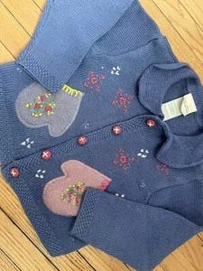 Laura Ashley Sweater Girls Vintage Acrylic Wool Size 8 9 Mitten Knit Cardigan - Picture 1 of 8