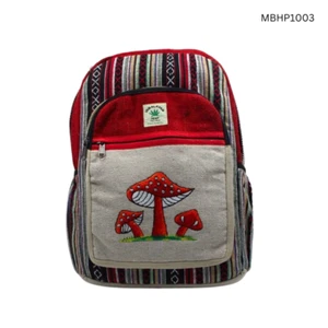 Large Backpack School Hemp Embroidered/Printed Hippie Eco-friendly Free Post - Picture 1 of 9