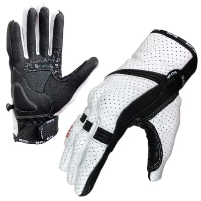 Motorcycle Motorbike Gloves Leather Summer Short Blade Knuckle Protection White - Image 1 of 4