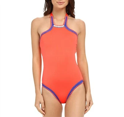 Corbata halter de nectarina cuello alto Seafolly Summer Vibe talla de una pieza EE. UU. 12 Foto 1 de 3