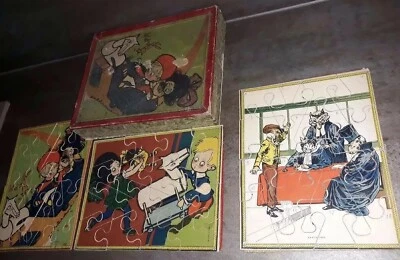 Ancien coffret 1920's JEU PATIENCE NK ATLAS PARIS 3 puzzles Chromos découpe bois - Photo 1/4