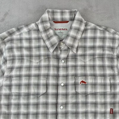 Camisa de pesca Simms Big Sky para hombre mediana beige a cuadros Cor3 ventilada perla a presión nueva sin etiquetas Foto 1 de 4