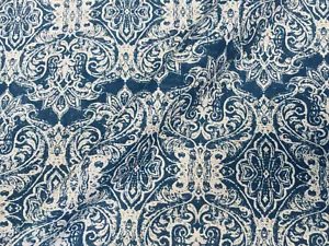 JACQUARD Baroque Floral Vintage Damask Fabric Curtain Material 140 cm Wide Navy - Picture 1 of 6