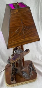 Rare Vintage Hand Carved Wooden Nautical Anchor & Chain Lamp Light - Picture 1 of 1