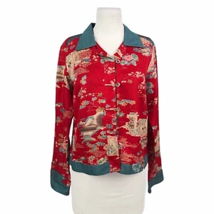 Citron Santa Monica Top Womens Medium Silk Linen Art to Wear Orient Red Jacket - Picture 1 of 9