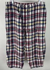 Pantalones capri vintage años 90 a cuadros de lino ajuste fácil L relajado elástico cintura ultra alta - Imagen 1 de 13