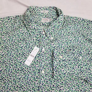 J Crew Shirt Mens 2XL Green Floral Secret Wash Button Down Slim Fit Preppy Print - Picture 1 of 7