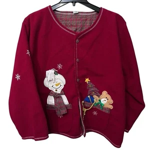 Vintage Women’s Size 3X Ugly Christmas Fleece Cardigan Sweater Pockets - Picture 1 of 11