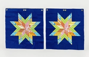 Vintage CENTURY Fabric Sample Panels (2) Quilt Star Pattern Linen Blend - Picture 1 of 4
