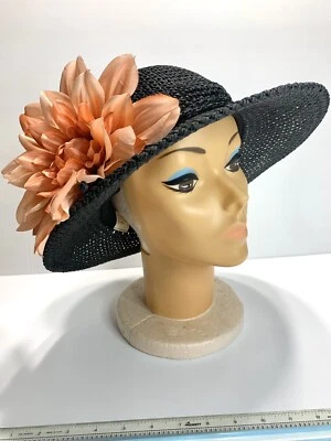 Sombrero de colección August Hat Co. negro ala ancha 100 % papel flor grande (extraíble) Foto 1 de 4