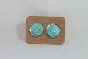 Earrings (new) TURQUOISE MARBLED W/ SILVER, ROUND - POSTS - Picture 1 of 1