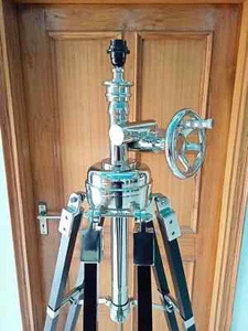 Nickel Royal Marine Big Tripod Floor Lamp Stand Home decor Wooden Black Stand - Picture 1 of 7