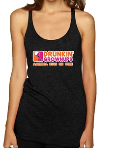 Drunkin Grownups America Runs On Wine TriBlend Racerback Tank Top - Imagen 1 de 5