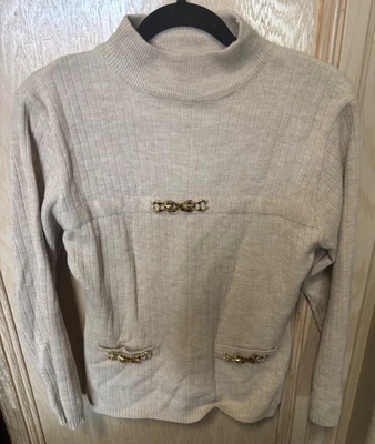 Suéter De Colección Adolfo Coleccionables Para Mujer’s S Beige/Crema Corderos Mezcla Lana Foto 1 de 4