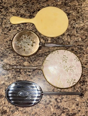 Vintage Lot Of 4 Vanity Hand Held Mirrors - Celluloid & Mixed -Preowned - Image 1 of 4