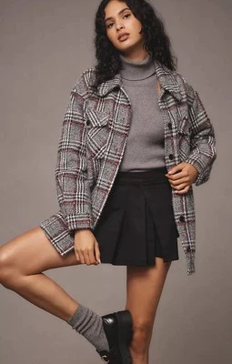 Chaqueta Tejida Greylin Athropologie Gris A Cuadros Abotonada Difusa Boho Retro Grande Nueva con Etiquetas Foto 1 de 4