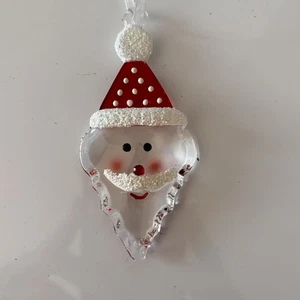 Stunning glass Santa Clause Face Ornament Red White Hat - Picture 1 of 4