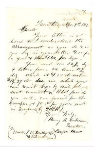 Carta comercial de 1869 firmada por Henry A. Dickerman Taunton Mass Gillett Co. Inglaterra - Imagen 1 de 2