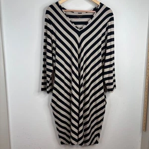 Gudrun Sjoden Long Sleeve Stripe Dress L Tunic Boho Lagenlook Stretch Pockets - Picture 1 of 12