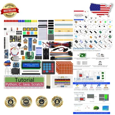 Raspberry Pi 5 4 B 3 B+ Kit: 223 Parts, 962pg Tutorial, Python/C/Java - Image 1 of 4