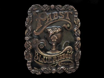 NE31174 VINTAGE AÑOS 70 **CINTA AZUL PABST** HEBILLA DE CINTURÓN CERVEZA Y ALCOHOL BRONCE Foto 1 de 2