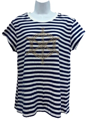 Camiseta Newport News Talla M Manga Corta Adornada Rayas Azul/Blanco Foto 1 de 4