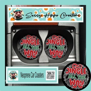 Auto Untersetzer Rot und Grün Jingle All the Way Weihnachten Schwarz 2er Set Neopren - Bild 1 von 5