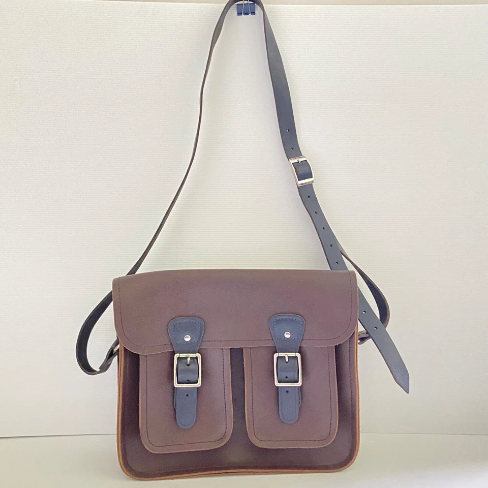 Bolso Cartera Only Midge Cuero Marrón y Azul Marino Hebillas Sivertone Foto 1 de 4