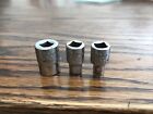 3 vintage Britool BA Whitworth Sockets With 9/32”Drive Or 7mm.