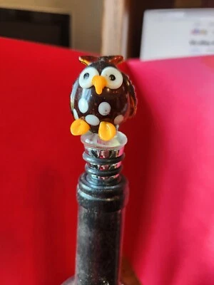 GANZ ПРИЧУДЛИВЫЙ СТЕКЛЯННЫЙ СОВА БУТЫЛКА ВИНА ПРОБКА - Изображение 1 из 4