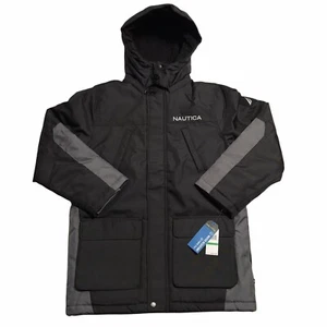 Nautica Youth Boys Snorkel Winter Jacket Size 14-20 Black Gray Water Resistant - Picture 1 of 5