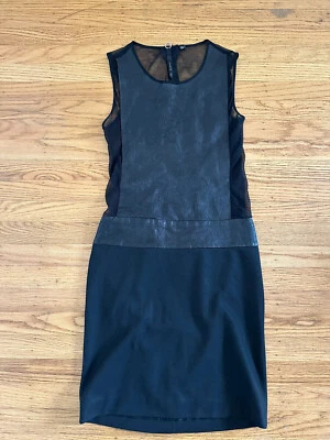 Nuevo Vestido Poleci Mujer Talla 2 Negro Seda Cuero Real Panel Sin Mangas Foto 1 de 4