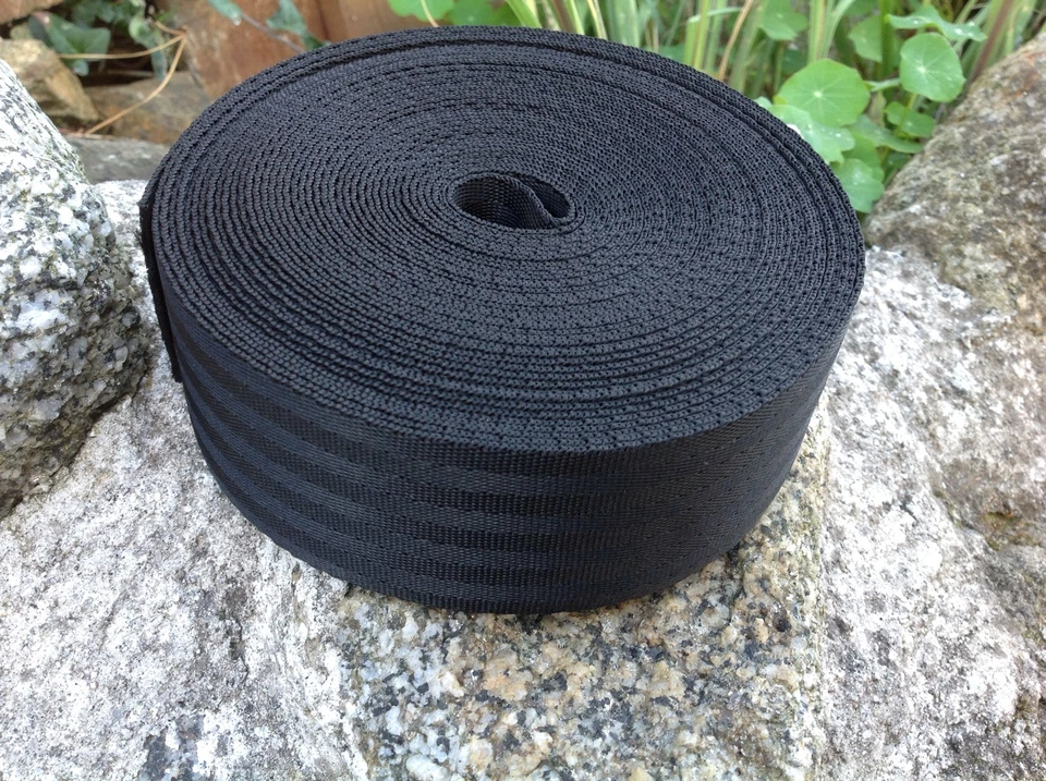 50mm Webbing Tape (2 inch) Nylon Black Herringbone Weave Straps Strapping