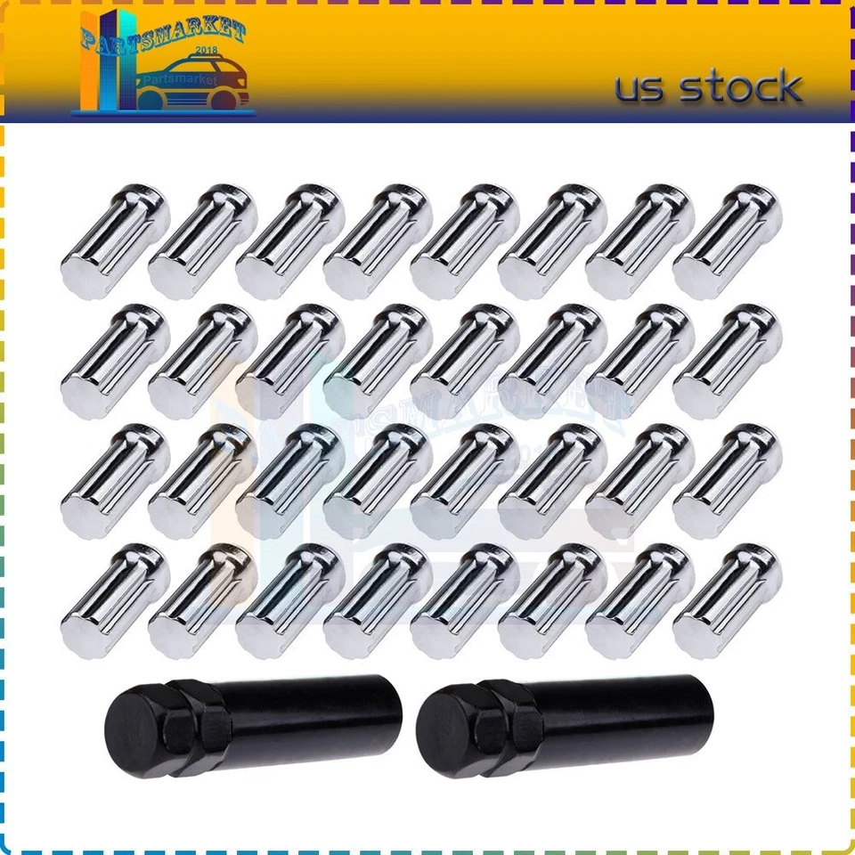 32 Pcs +2 Keys Chrome 9/16"-18 Spline Lug Nuts For Ford & Dodge Ram 2500 & 3500 Foto 1 de 4